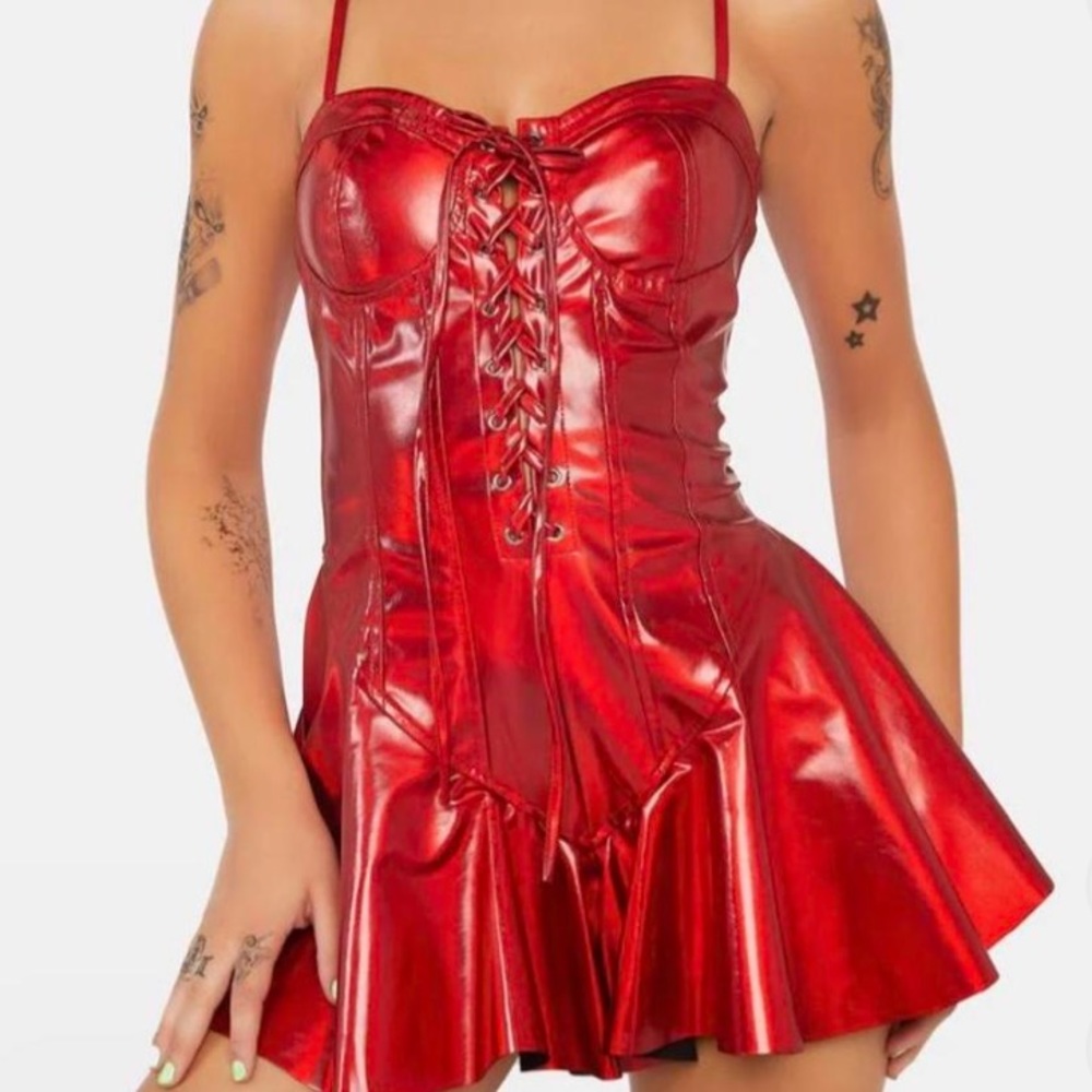 Dolls Kill maximized pleasure red corset dress